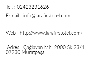 Lara First Otel iletiim bilgileri